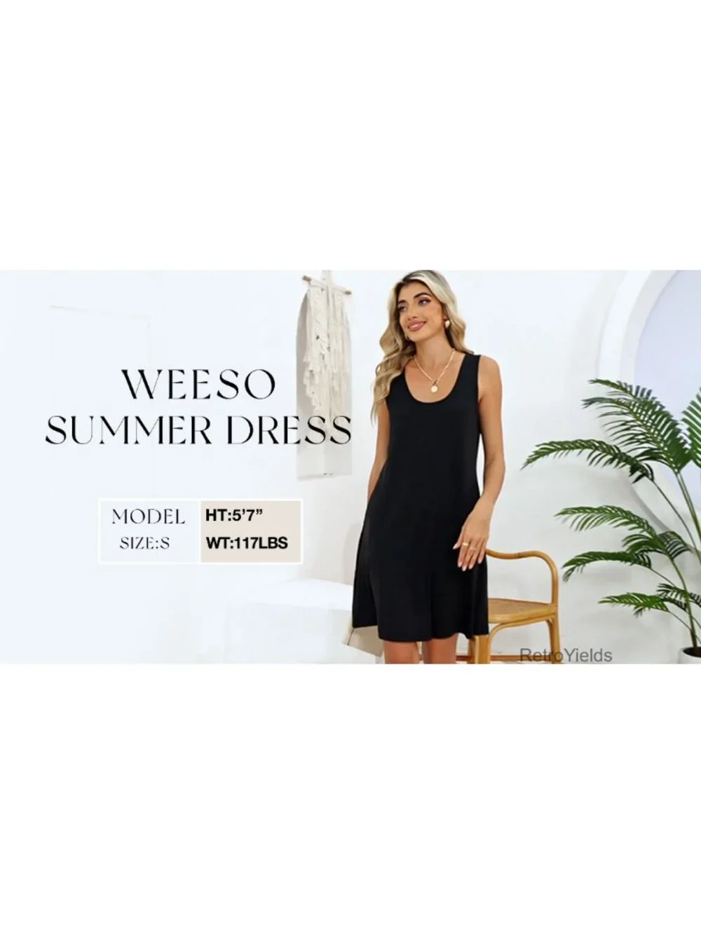 WEESO Women's Summer Sleeveless U Neck Sundress with Pockets